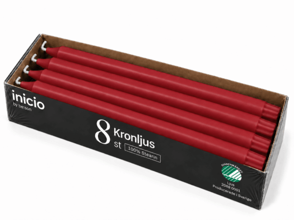 inicio Kronljus Röd 100%stearin 28cm 8p 10h Svan