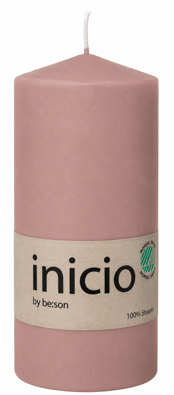 inicio Blockljus Rosa 100% stearin 67x150mm Svanen