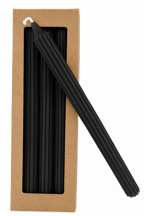 inicio Kronljus Räfflade Svart 100%Stearin 28cm 4p