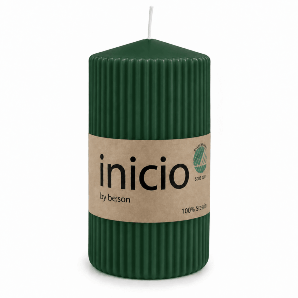 inicio Blockljus 67x120mm Räfflad Djupgrön Stearin