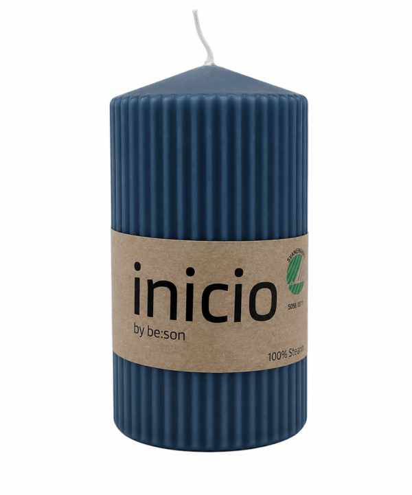 inicio Blockljus Räfflade Djupblå Stearin 67x120mm