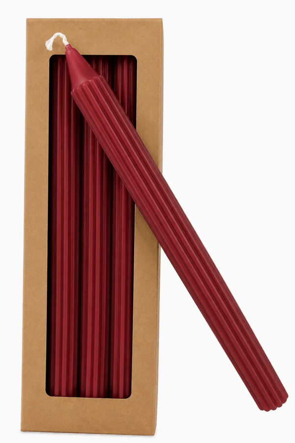 inicio Kronljus Räfflade Djupröd Stearin 28cm 4p