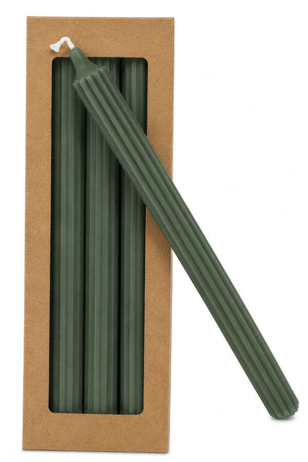 inicio Kronljus Räfflade Djupgrön Stearin 28cm 4p