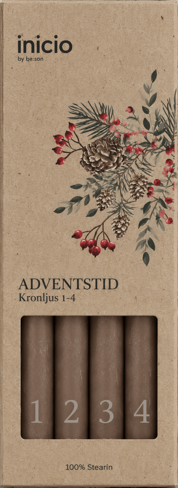 inicio Kronljus Adventsljus Nougat Stearin28cm 4p
