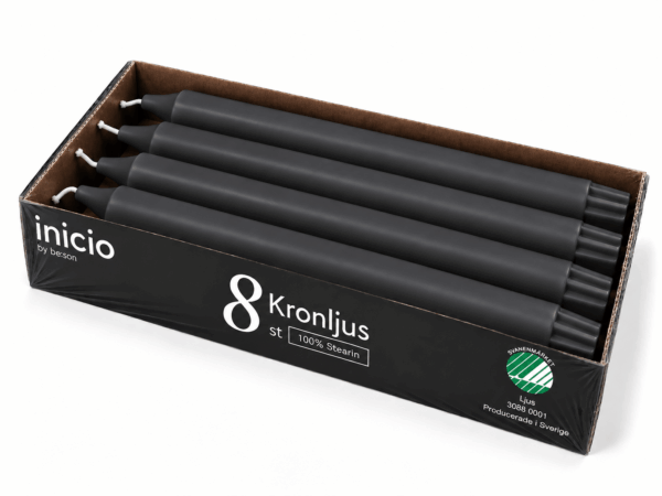 inicio Kronljus Mörkgrå 100%stearin 24cm 8p 8,5h